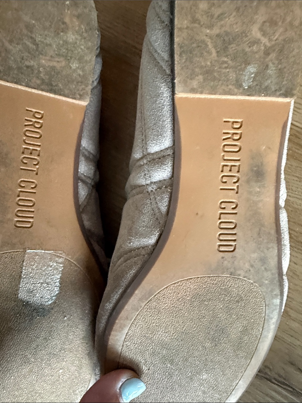 Women's Beige Suede Ballet Flats with Ties - Picture 3 of 3